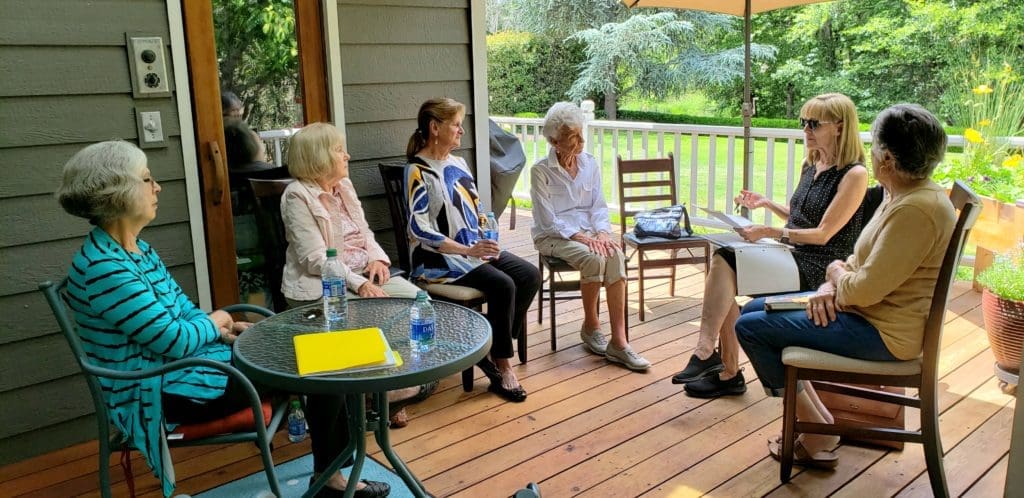 Mj's backyard was the site for the June Book Club meeting.