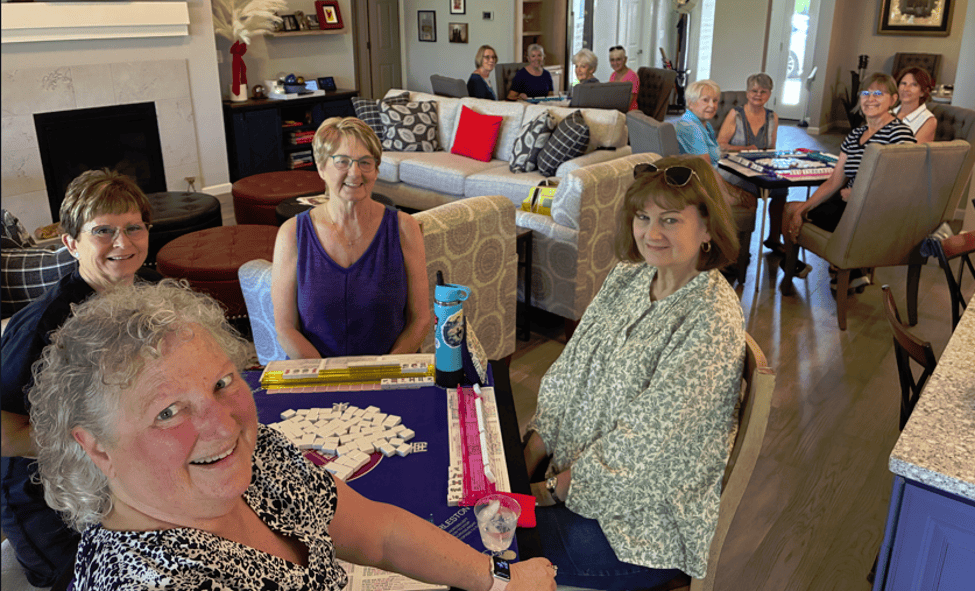 Front Table:  Becky Newell, Patty Kroloff, Susan Smith, Marcia Redmond Back Table:  Wyn Lewis, Shirley Brick, Lynn Moore, Brigitte Lemmerman Table on Right:  Marlene Ridley, Sharyn Close, Tammy McGrew, Annette Quiring